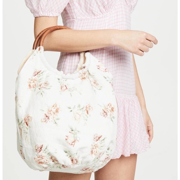 LoveShackFancy Handbags - NWT LoveShackFancy Fae Floral Wood Reversible Bag